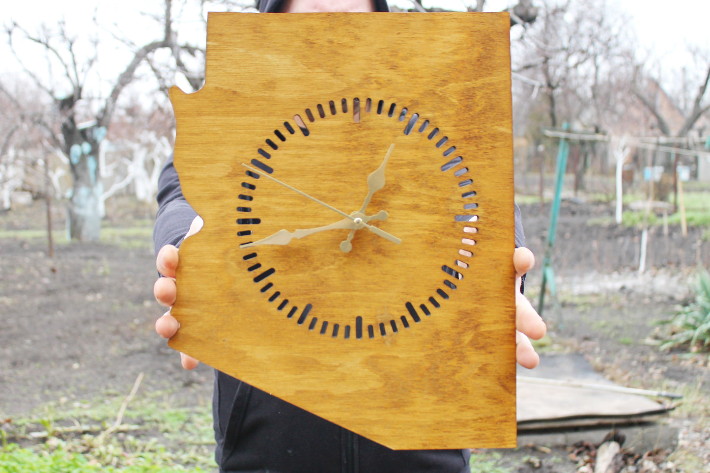 Wooden modern clock - Arizona - state - walnut color - 350 mm - 13.8 inches - handmade clock - Silent clock mechanism