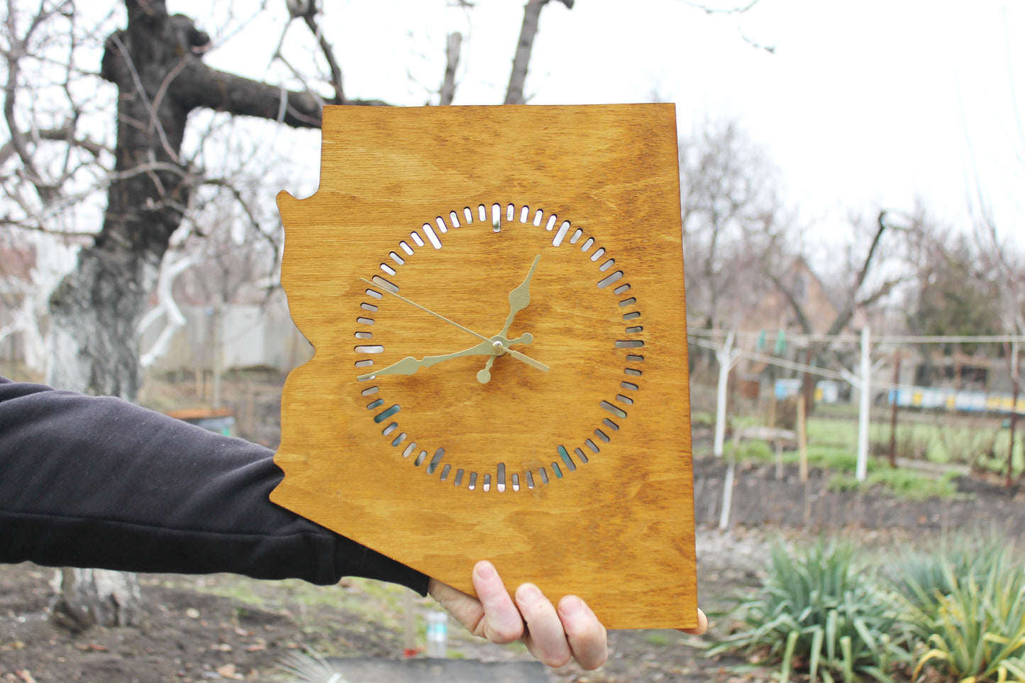 Wooden modern clock - Arizona - state - walnut color - 350 mm - 13.8 inches - handmade clock - Silent clock mechanism