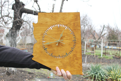 Wooden modern clock - Arizona - state - walnut color - 350 mm - 13.8 inches - handmade clock - Silent clock mechanism