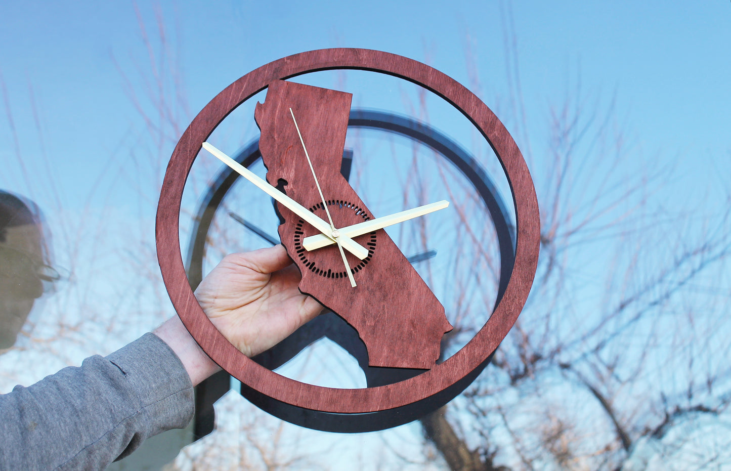 Wooden modern clock - California - state - cherry wood color - 360 mm - 14.2 inches - handmade clock - Silent clock mechanism