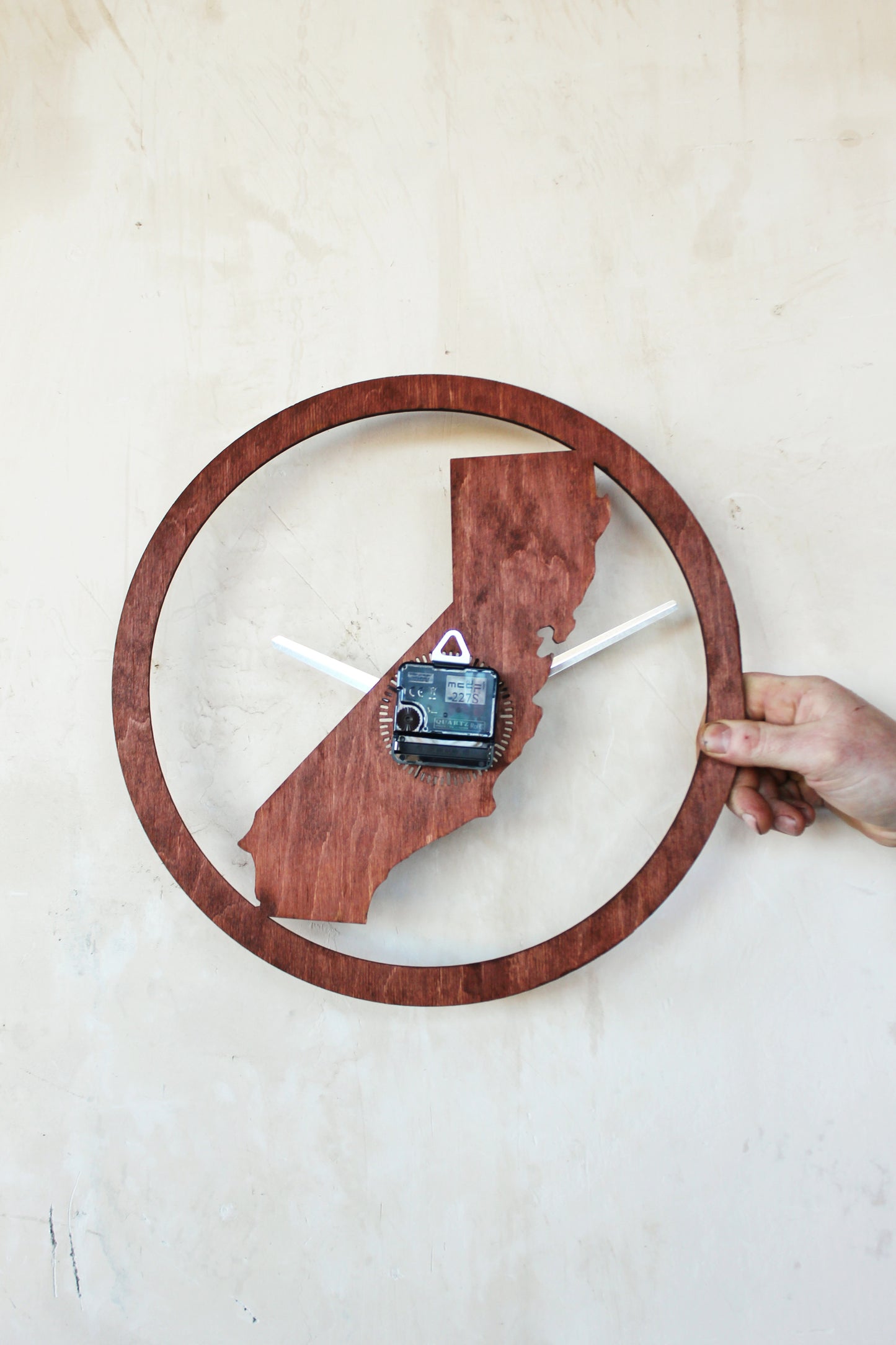 Wooden modern clock - California - state - cherry wood color - 360 mm - 14.2 inches - handmade clock - Silent clock mechanism