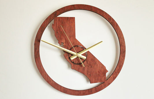 Wooden modern clock - California - state - cherry wood color - 360 mm - 14.2 inches - handmade clock - Silent clock mechanism