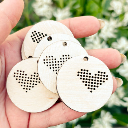 Wooden Cross Stitch Pendant Blanks 40mm – Heart Embroidery Jewelry Bases, Unfinished Wood Circles for DIY Necklace, Earrings & Crafts