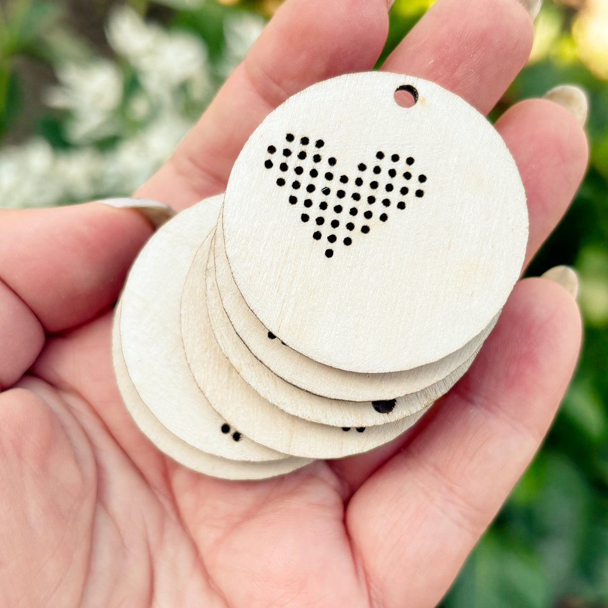 Wooden Cross Stitch Pendant Blanks 40mm – Heart Embroidery Jewelry Bases, Unfinished Wood Circles for DIY Necklace, Earrings & Crafts