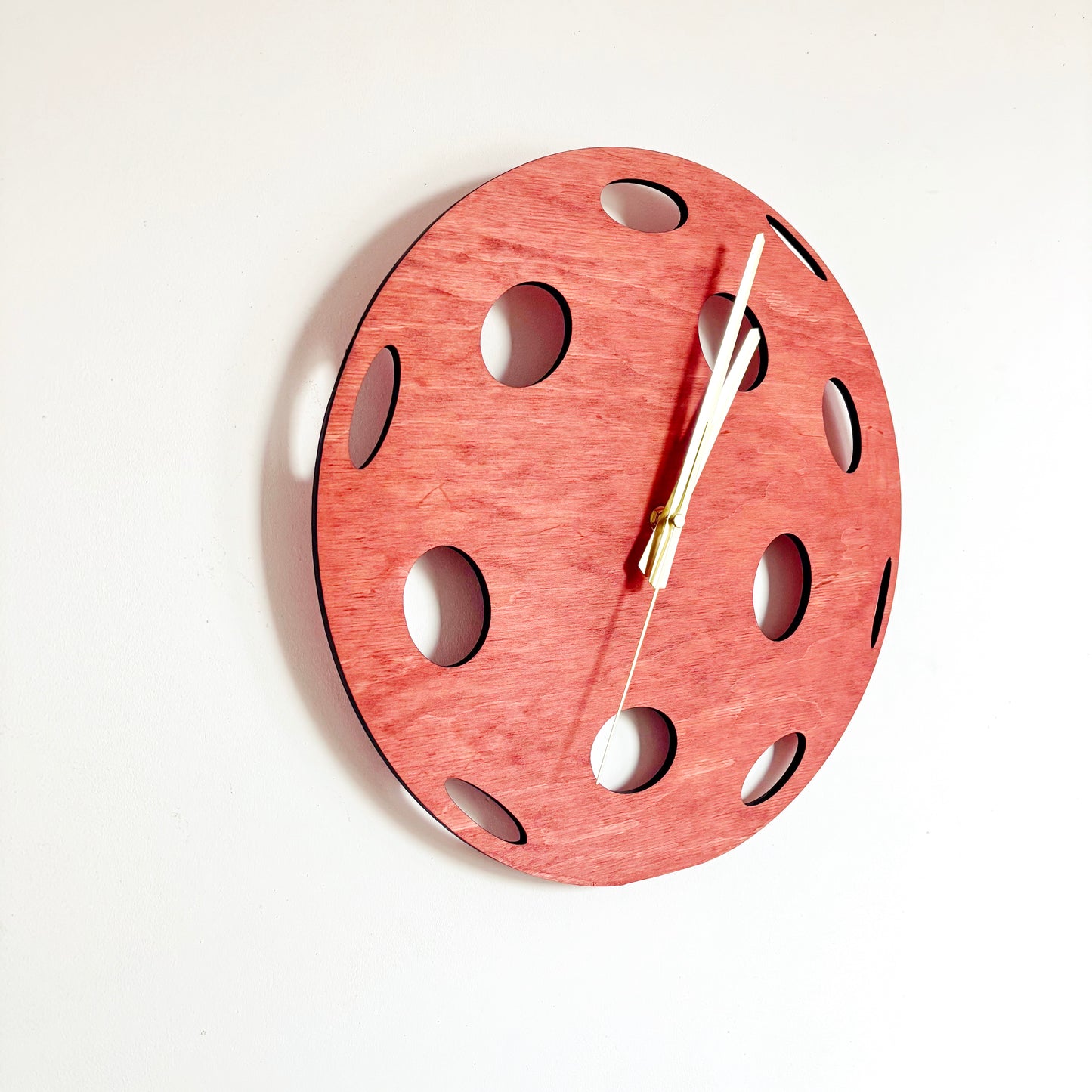 Pickleball Wall Clock, Handmade Wooden Sports Decor, 14 Inch Birch Plywood Clock, Silent Movement, Alder Stain, Unique Gift