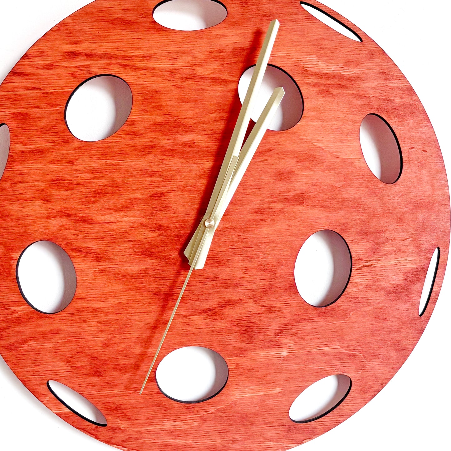 Pickleball Wall Clock, Handmade Wooden Sports Decor, 14 Inch Birch Plywood Clock, Silent Movement, Alder Stain, Unique Gift