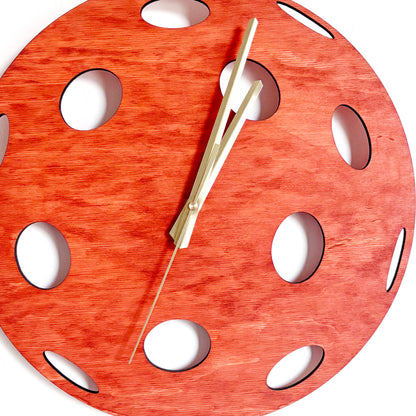 Pickleball Wall Clock, Handmade Wooden Sports Decor, 14 Inch Birch Plywood Clock, Silent Movement, Alder Stain, Unique Gift