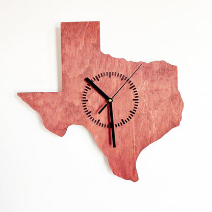 Texas Wall Clock, Handmade Wooden State Decor, Mahogany Birch Plywood, Rustic Western Home Art, Large 14 Inch Gift for Texas Lovers