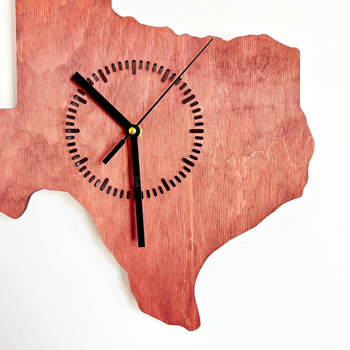 Texas Wall Clock, Handmade Wooden State Decor, Mahogany Birch Plywood, Rustic Western Home Art, Large 14 Inch Gift for Texas Lovers