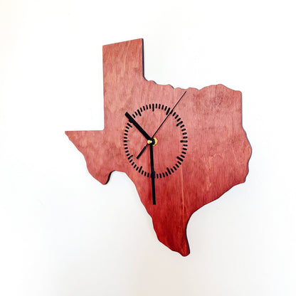 Texas Wall Clock, Handmade Wooden State Decor, Mahogany Birch Plywood, Rustic Western Home Art, Large 14 Inch Gift for Texas Lovers