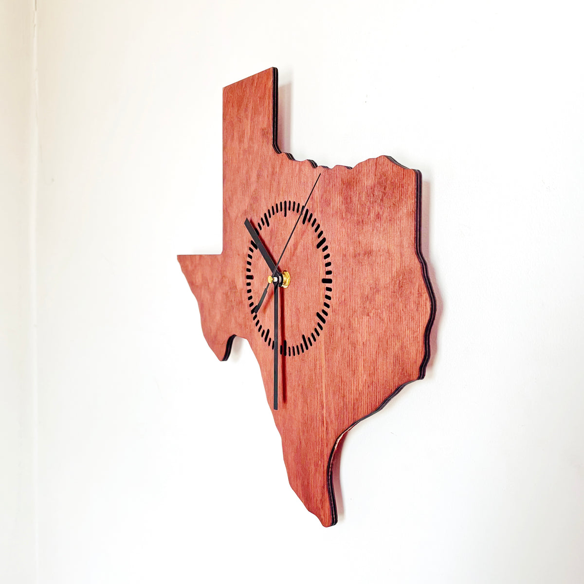Texas Wall Clock, Handmade Wooden State Decor, Mahogany Birch Plywood, Rustic Western Home Art, Large 14 Inch Gift for Texas Lovers