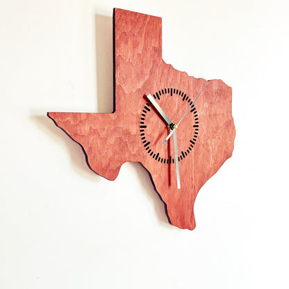 Texas Wall Clock, Handmade Wooden State Decor, Mahogany Birch Plywood, Rustic Western Home Art, Large 14 Inch Gift for Texas Lovers