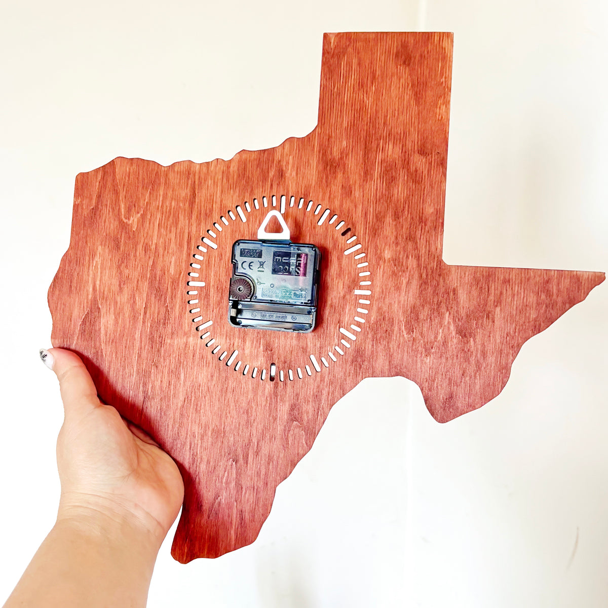 Texas Wall Clock, Handmade Wooden State Decor, Mahogany Birch Plywood, Rustic Western Home Art, Large 14 Inch Gift for Texas Lovers