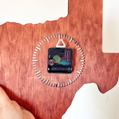 Texas Wall Clock, Handmade Wooden State Decor, Mahogany Birch Plywood, Rustic Western Home Art, Large 14 Inch Gift for Texas Lovers