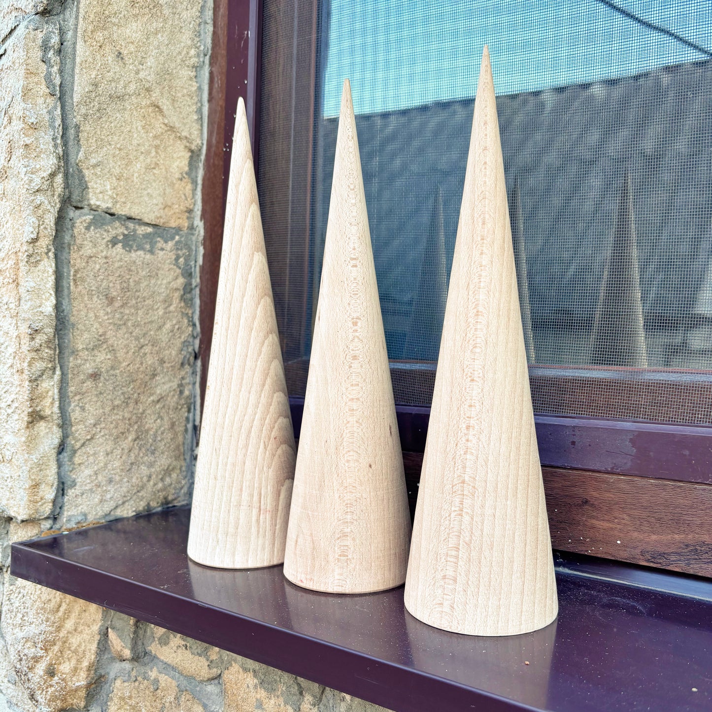 Large Beech Wood Cone 11.8 Inch Unfinished Wooden Form, Natural Carpathian Beech, DIY Craft Blank, Decor and Woodworking Supply