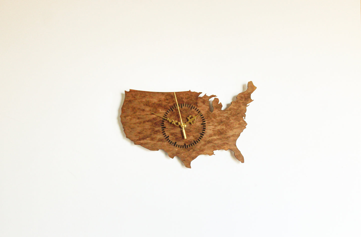 Wooden modern clock - United States of America - map - chestnat wood color - 350 mm - 13.8 inches - handmade clock - Silent clock mechanism