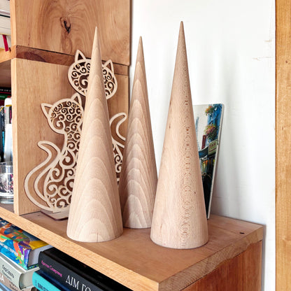 Large Beech Wood Cone 11.8 Inch Unfinished Wooden Form, Natural Carpathian Beech, DIY Craft Blank, Decor and Woodworking Supply