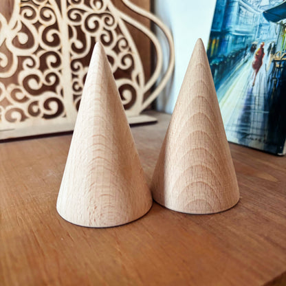 Beech Wood Cones, Unfinished Wooden Shapes for DIY Crafts, Natural Craft Blanks for Painting, Decor, Woodworking, Choose Quantity