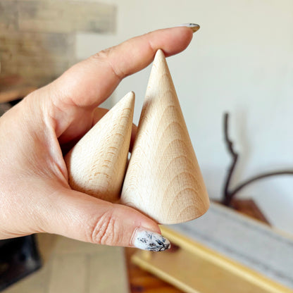Beech Wood Cones, Unfinished Wooden Shapes for DIY Crafts, Natural Craft Blanks for Painting, Decor, Woodworking, Choose Quantity
