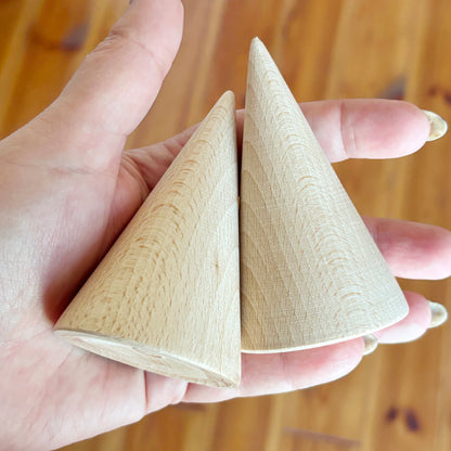 Beech Wood Cones, Unfinished Wooden Shapes for DIY Crafts, Natural Craft Blanks for Painting, Decor, Woodworking, Choose Quantity