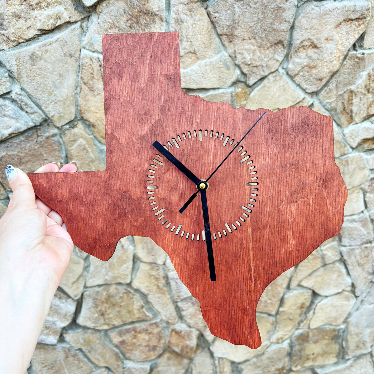 Texas Wall Clock, Handmade Wooden State Decor, Mahogany Birch Plywood, Rustic Western Home Art, Large 14 Inch Gift for Texas Lovers