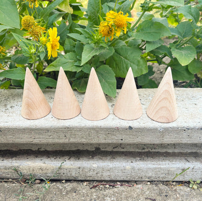 Beech Wood Cones, Unfinished Wooden Shapes for DIY Crafts, Natural Craft Blanks for Painting, Decor, Woodworking, Choose Quantity