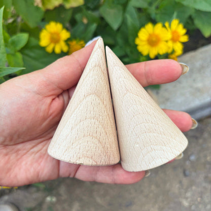 Beech Wood Cones, Unfinished Wooden Shapes for DIY Crafts, Natural Craft Blanks for Painting, Decor, Woodworking, Choose Quantity