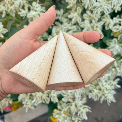 Beech Wood Cones, Unfinished Wooden Shapes for DIY Crafts, Natural Craft Blanks for Painting, Decor, Woodworking, Choose Quantity