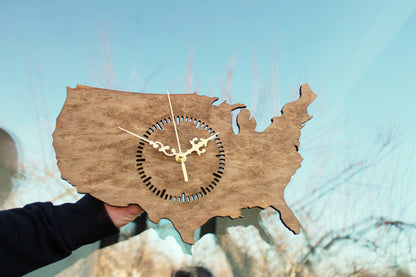 Wooden modern clock - United States of America - map - chestnat wood color - 350 mm - 13.8 inches - handmade clock - Silent clock mechanism