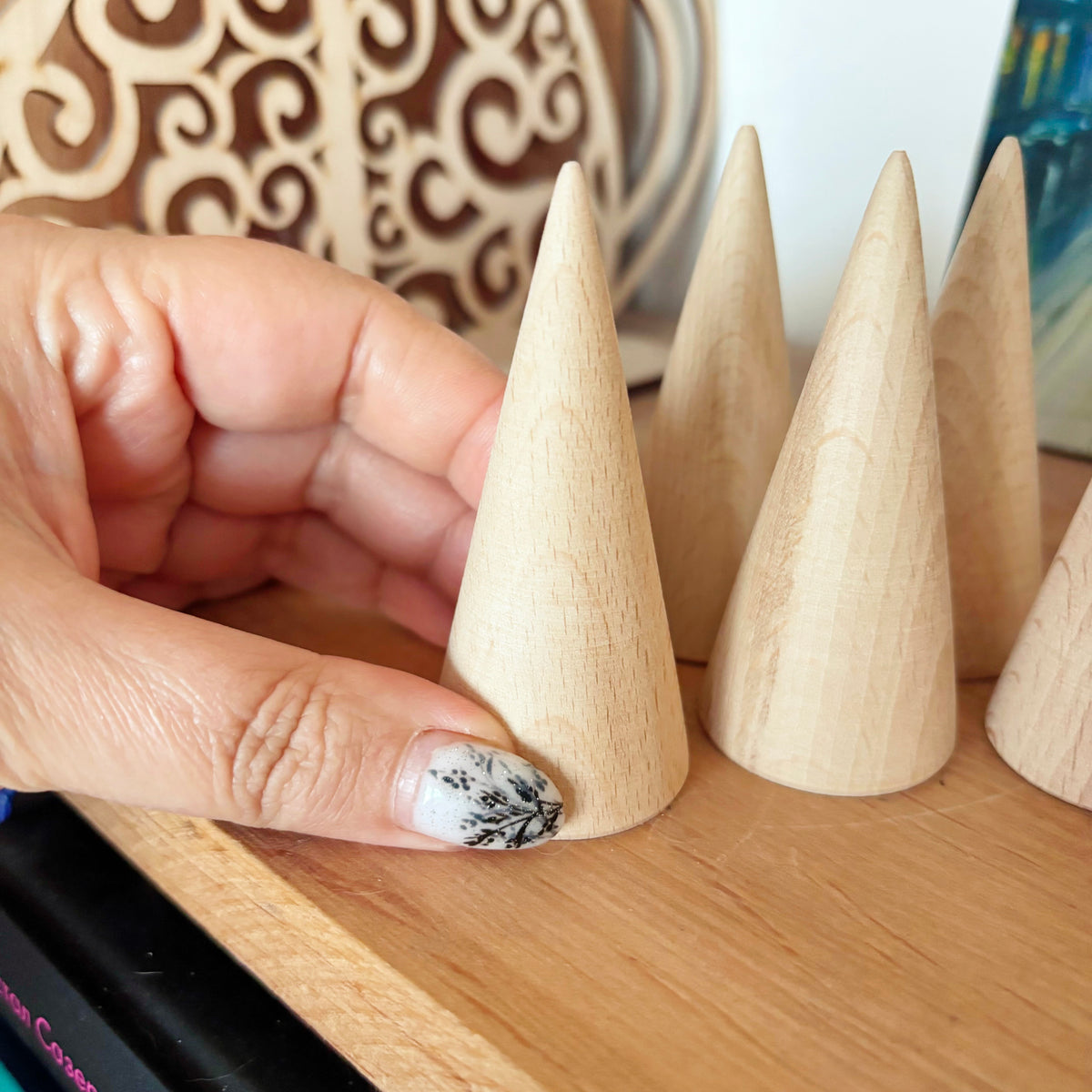 Large Wooden Cones 75x35 mm – Unfinished Beech Wood Craft Supplies, DIY Decor, Painting & Handmade Projects