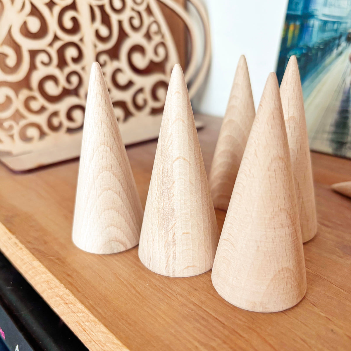 Large Wooden Cones 75x35 mm – Unfinished Beech Wood Craft Supplies, DIY Decor, Painting & Handmade Projects