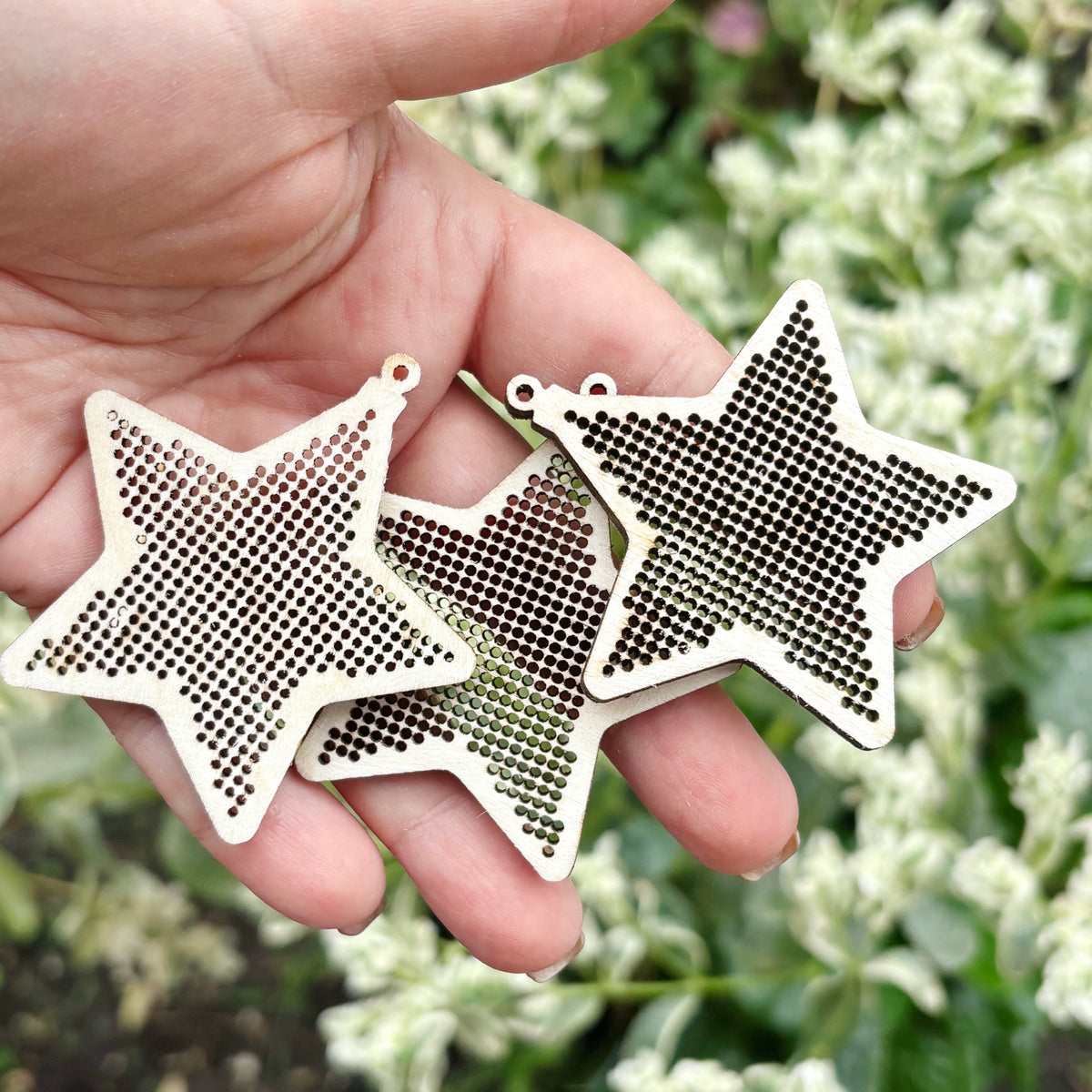 Christmas Star Cross Stitch Blank, Wooden Embroidery Ornament, 61.5mm Stitchable Pendant, DIY Tree Decoration, Unfinished Wood Craft