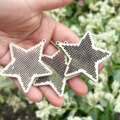 Christmas Star Cross Stitch Blank, Wooden Embroidery Ornament, 61.5mm Stitchable Pendant, DIY Tree Decoration, Unfinished Wood Craft