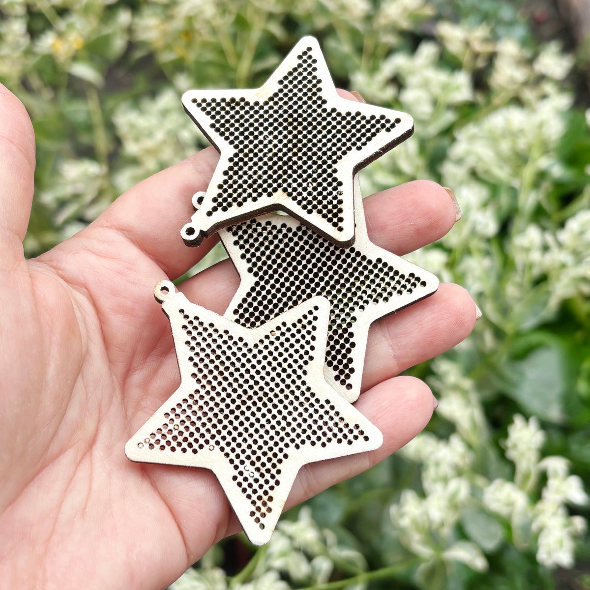 Christmas Star Cross Stitch Blank, Wooden Embroidery Ornament, 61.5mm Stitchable Pendant, DIY Tree Decoration, Unfinished Wood Craft