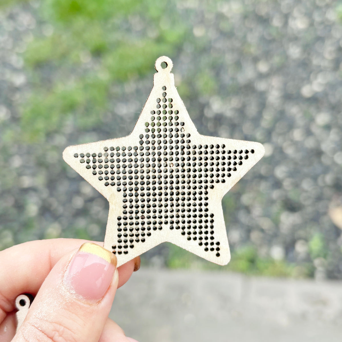 Christmas Star Cross Stitch Blank, Wooden Embroidery Ornament, 61.5mm Stitchable Pendant, DIY Tree Decoration, Unfinished Wood Craft