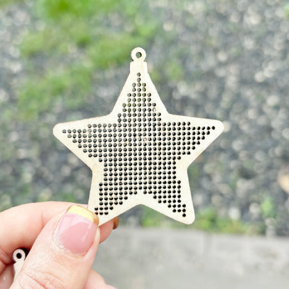 Christmas Star Cross Stitch Blank, Wooden Embroidery Ornament, 61.5mm Stitchable Pendant, DIY Tree Decoration, Unfinished Wood Craft