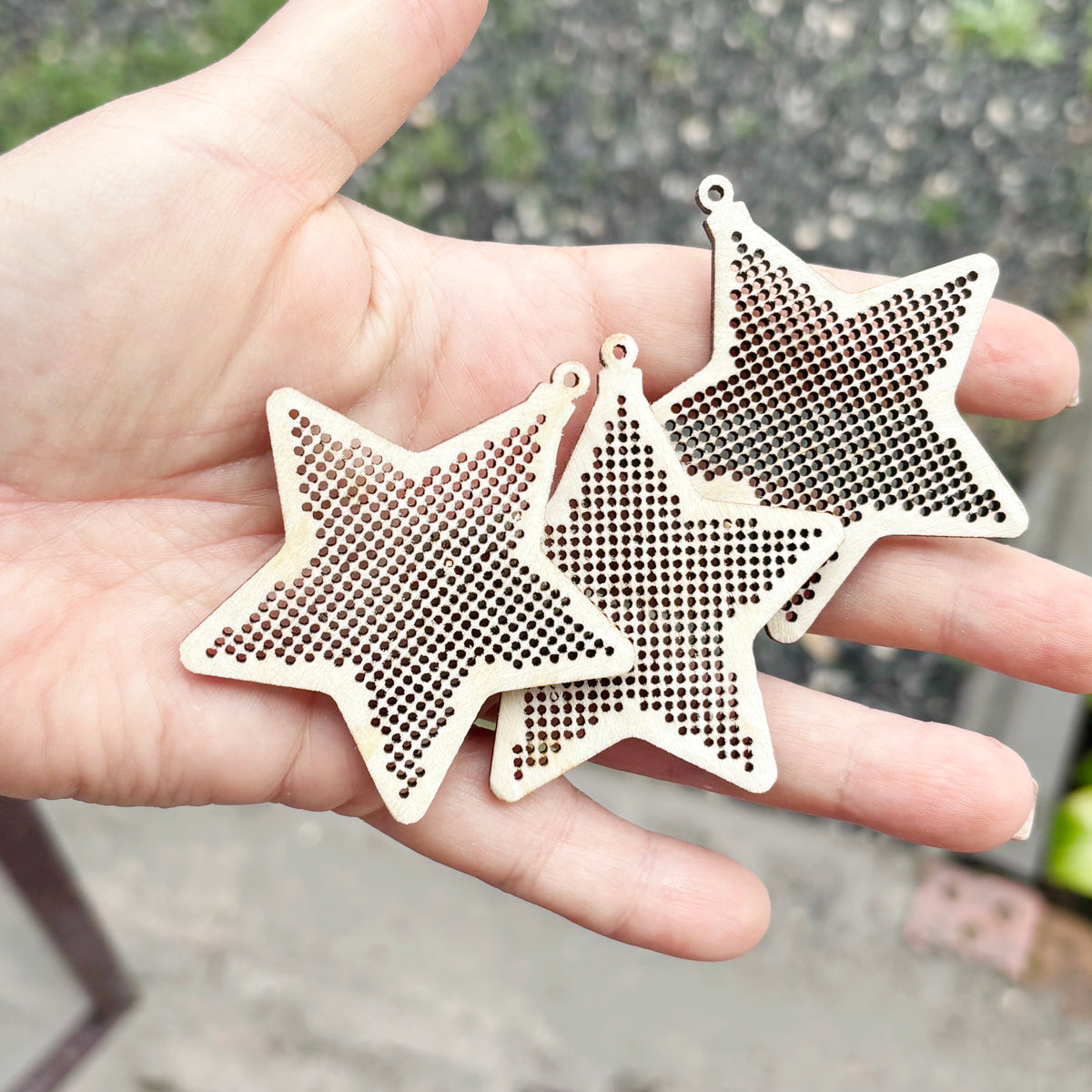 Christmas Star Cross Stitch Blank, Wooden Embroidery Ornament, 61.5mm Stitchable Pendant, DIY Tree Decoration, Unfinished Wood Craft