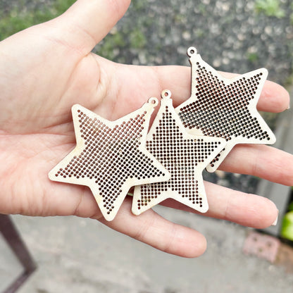 Christmas Star Cross Stitch Blank, Wooden Embroidery Ornament, 61.5mm Stitchable Pendant, DIY Tree Decoration, Unfinished Wood Craft