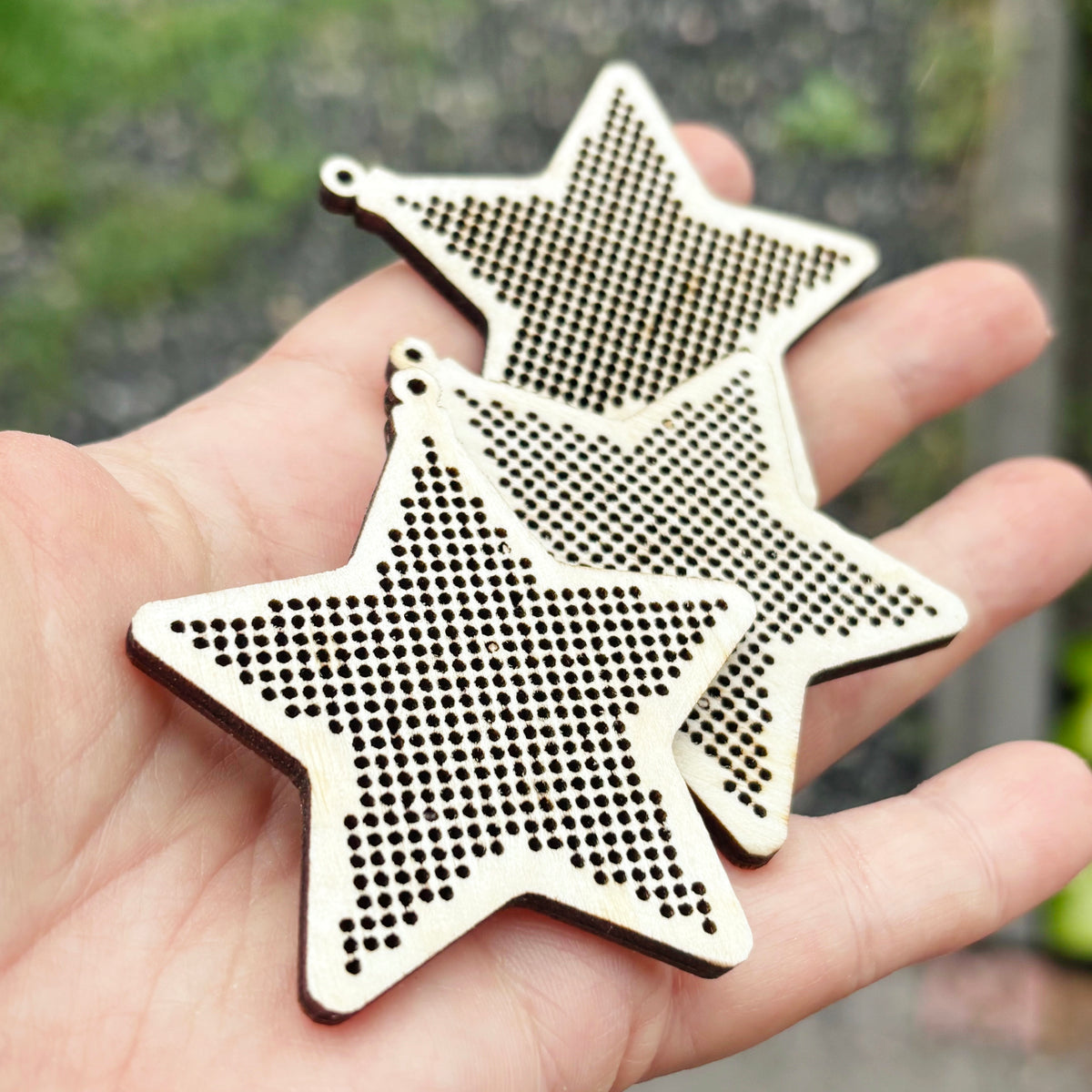 Christmas Star Cross Stitch Blank, Wooden Embroidery Ornament, 61.5mm Stitchable Pendant, DIY Tree Decoration, Unfinished Wood Craft