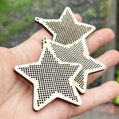 Christmas Star Cross Stitch Blank, Wooden Embroidery Ornament, 61.5mm Stitchable Pendant, DIY Tree Decoration, Unfinished Wood Craft