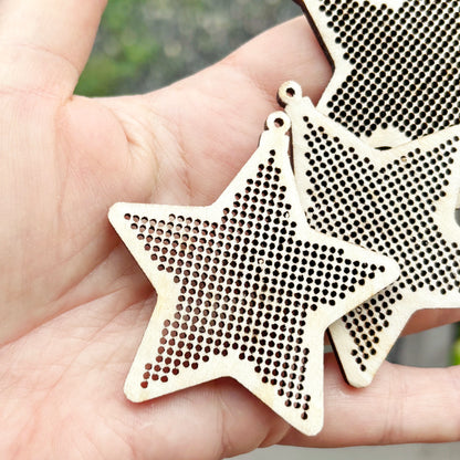 Christmas Star Cross Stitch Blank, Wooden Embroidery Ornament, 61.5mm Stitchable Pendant, DIY Tree Decoration, Unfinished Wood Craft