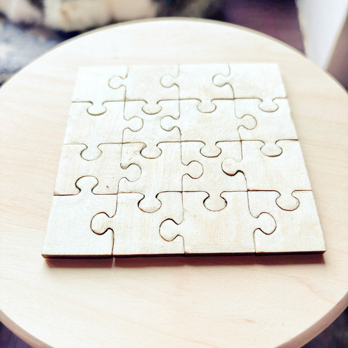 Unfinished Wooden 16 Piece Puzzle Blank – Square DIY Puzzle, 4mm Plywood Craft Blank