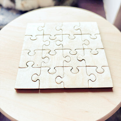Unfinished Wooden 16 Piece Puzzle Blank – Square DIY Puzzle, 4mm Plywood Craft Blank