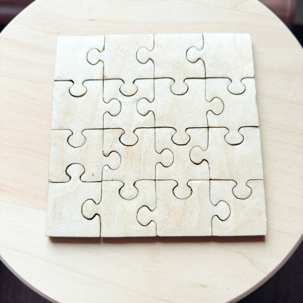 Unfinished Wooden 16 Piece Puzzle Blank – Square DIY Puzzle, 4mm Plywood Craft Blank