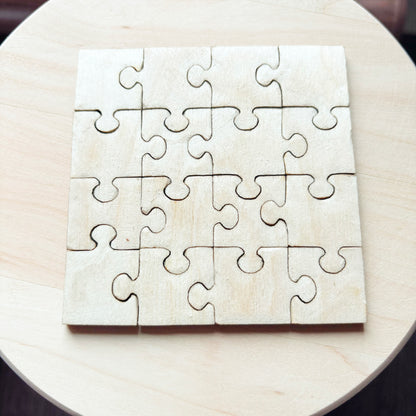 Unfinished Wooden 16 Piece Puzzle Blank – Square DIY Puzzle, 4mm Plywood Craft Blank
