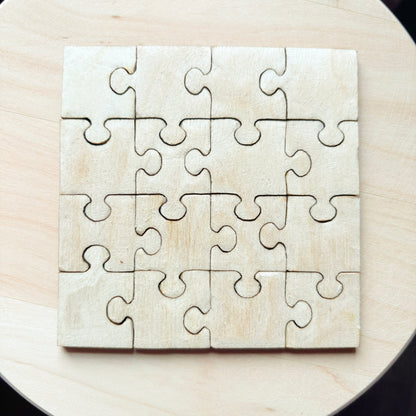 Unfinished Wooden 16 Piece Puzzle Blank – Square DIY Puzzle, 4mm Plywood Craft Blank