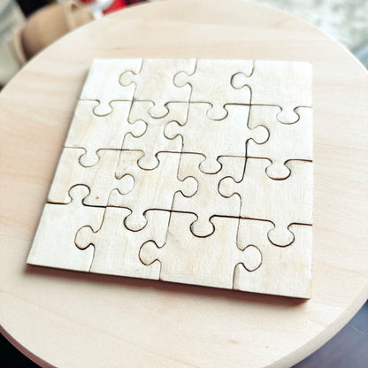 Unfinished Wooden 16 Piece Puzzle Blank – Square DIY Puzzle, 4mm Plywood Craft Blank
