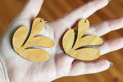 Wooden unique boho earrings - walnut color - 2.2 inches - with silver plated hooks - handmade earrings