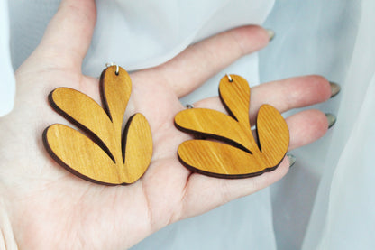Wooden unique boho earrings - walnut color - 2.2 inches - with silver plated hooks - handmade earrings