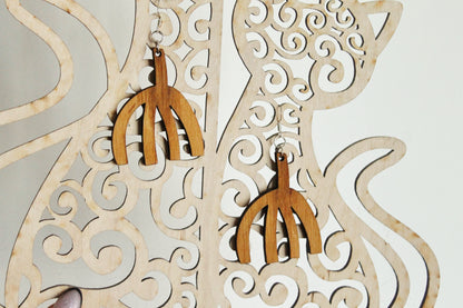 Wooden unique boho earrings - walnut color - 2.1 inches - with silver plated hooks - handmade earrings